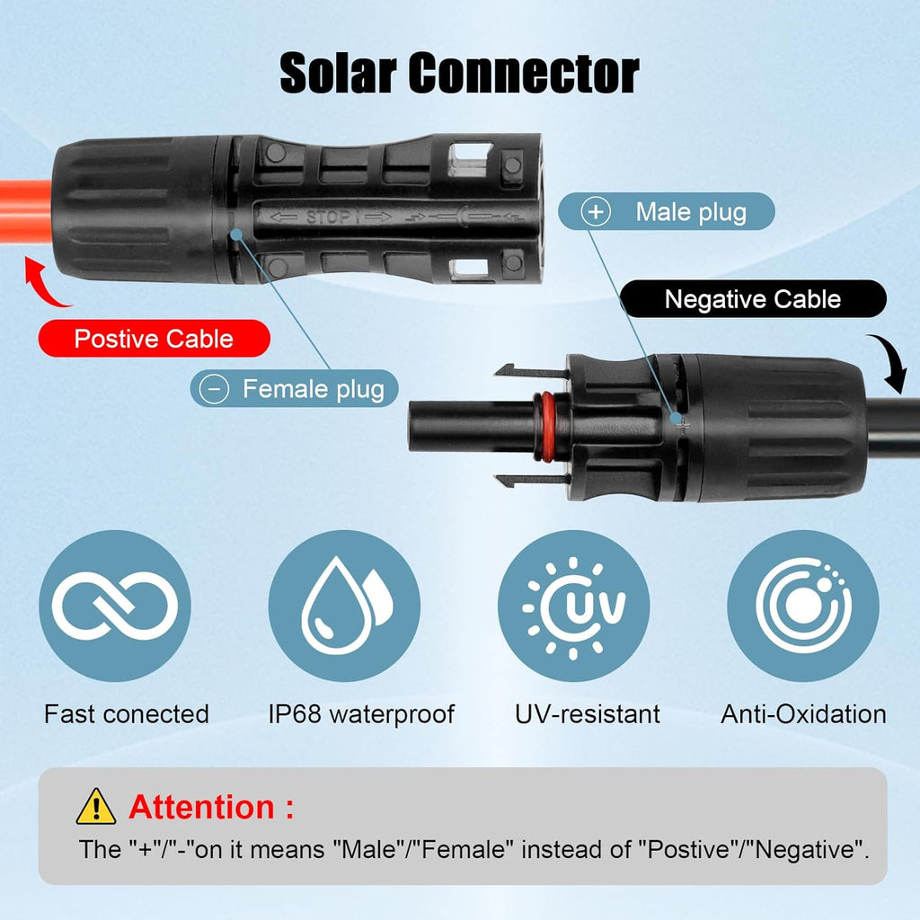 8 AWG Solar Extension Cable 50FT Black + 50FT Red, 8 Gauge Solar Panel Wire Male to Female Tinned Copper Wire for Solar Panel, Automotive, RV, Boat, Outdoors