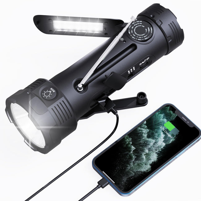PPLEE Emergency Weather Radio NOAA Certified, Hand Crank Solar Flashlight Radio with Cell Phone Charger, Portable AM FM Battery Powered Radio, Reading Lamp, SOS Alarm for Hurricane Camping Survival Hover Image