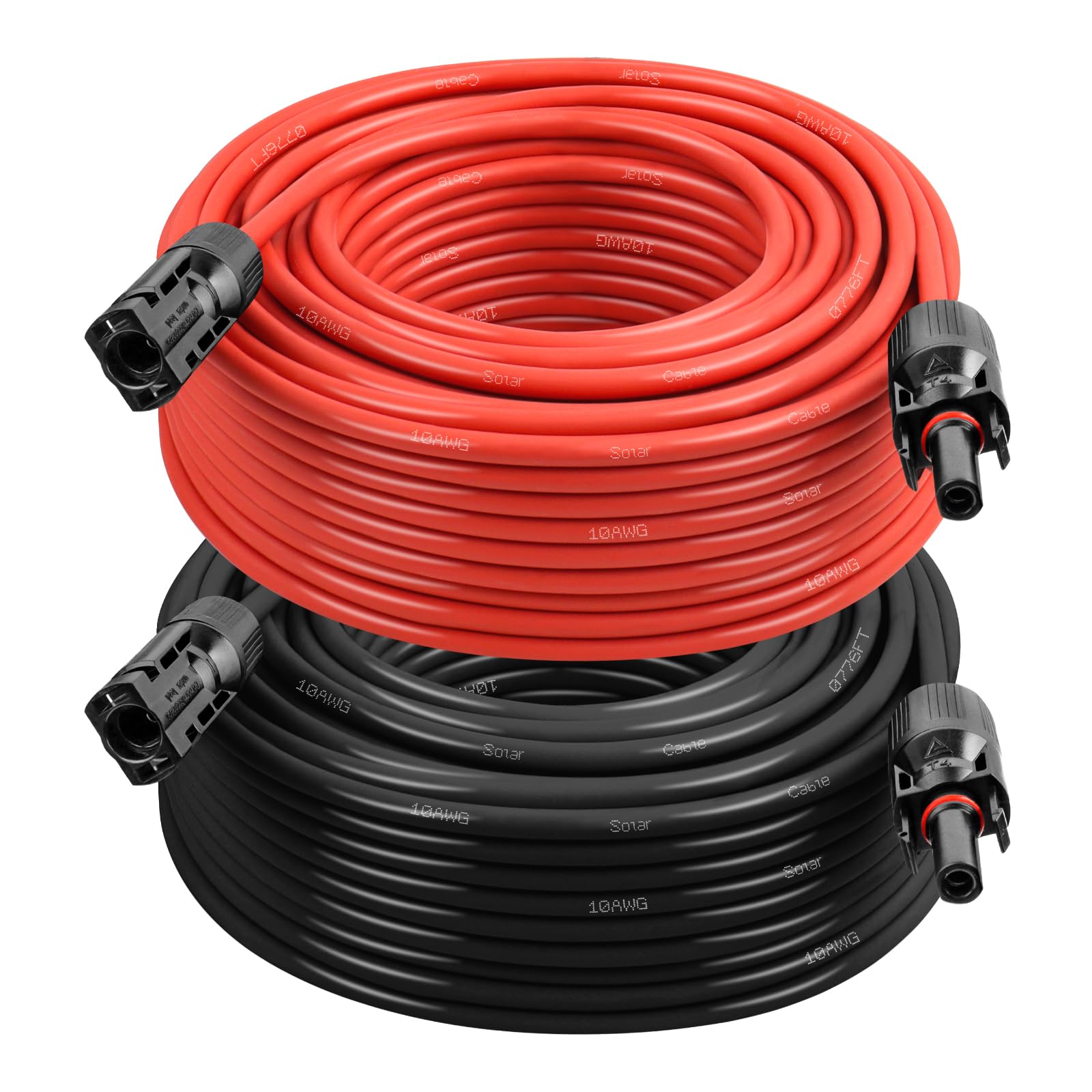 10AWG Solar Extension Cable 5FT – 2 Pack Red & Black PV Wire with Solar Connectors, 84-Strand Tinned Copper, Dual XLPE Insulated, Outdoor UV-Resistant Cable for RV, Inverter, Battery