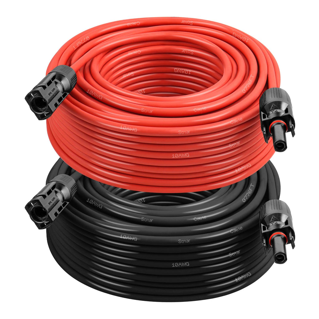 10AWG Solar Extension Cable 2FT – 2 Pack Red & Black PV Wire with Solar Connectors, 84-Strand Tinned Copper, Dual XLPE Insulated, Outdoor UV-Resistant Cable for RV, Inverter, Battery