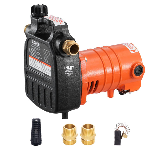 VEVOR Cast Iron Water Transfer Pump, 115V AC 1600 GPH 1/2HP, Portable Electric Utility Pump with Carbon Brush, Filter, Brass Connectors, for Garden, Rain Barrel, Pool, Pond, Hot Tub, Aquarium Draining Hover Image