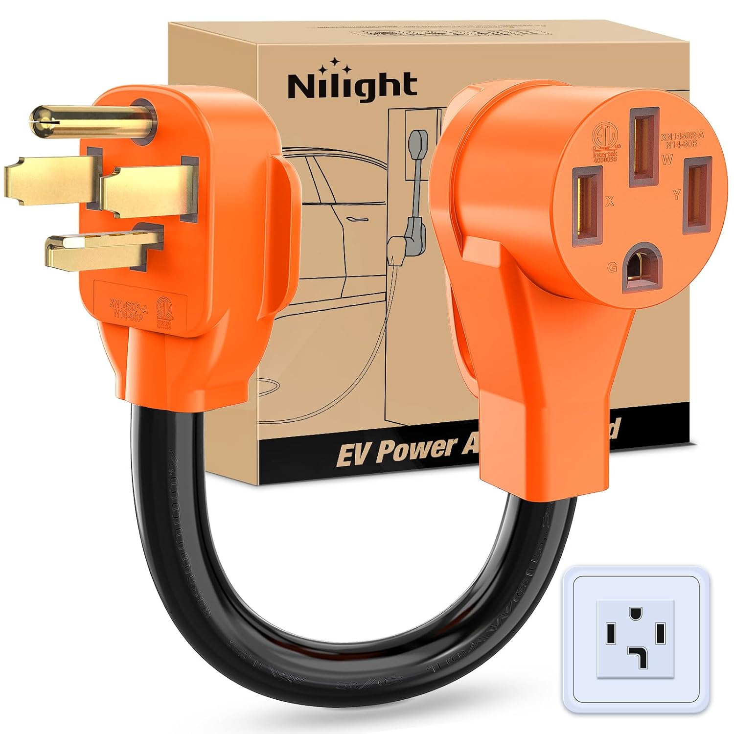 Nilight EV Adapter Cord 30 Amp to 50 Amp 4 Prong Pure Copper New Dryer Outlet to EV Plug Conversion Heavy Duty 10 Gauge Wire Nema 14-30P to 14-50R 30M/50F for Level 2 EVs Using