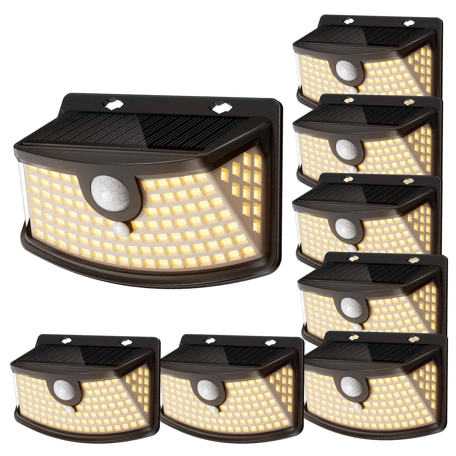 Aootek New Solar Motion Sensor Lights 120 LEDs with Lights Reflector,270° Wide Angle, IP65 Waterproof, Step Lights for Front Door, Yard, Garage, Deck (Black, Daylight White, 6-Pack)