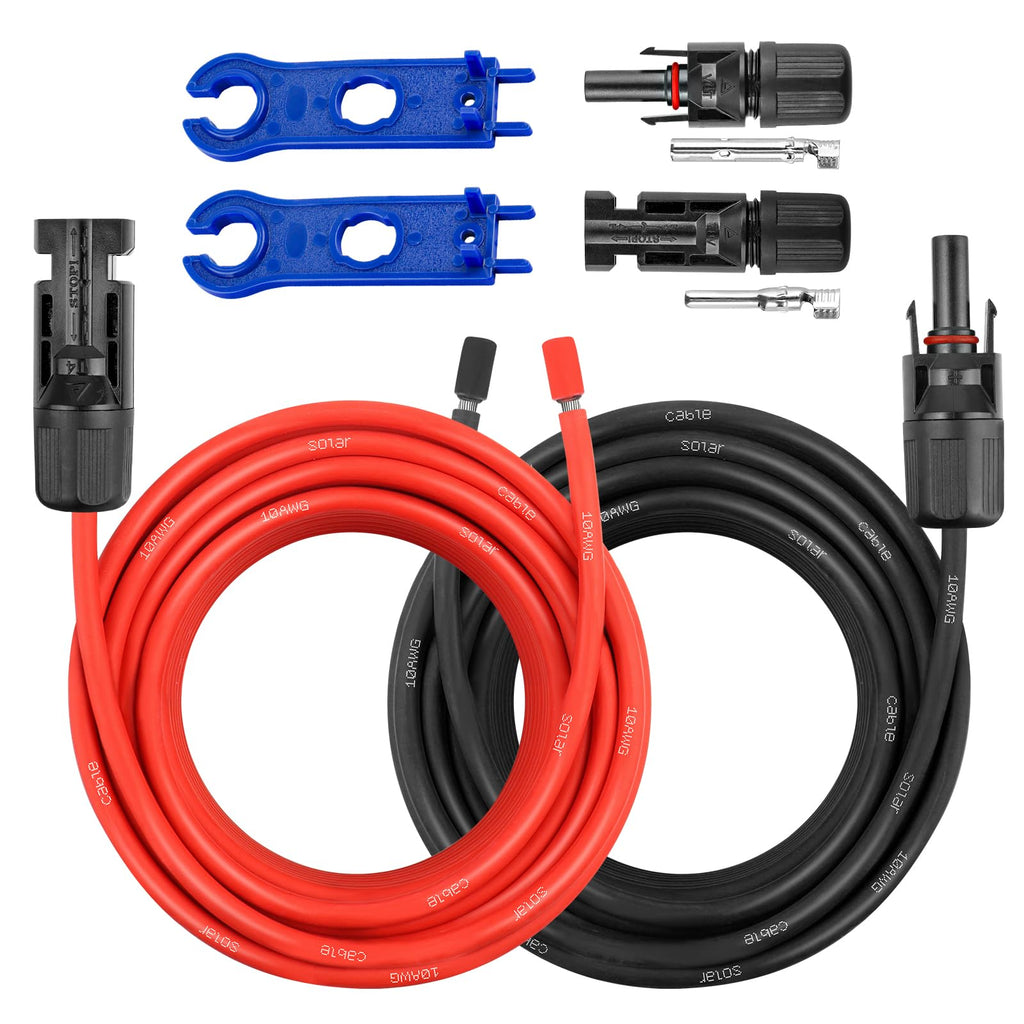 10AWG Solar Extension Panel Cable - 50FT Solar Wire with Waterproof Female and Male Connector and Solar Panel Adaptor Kit Tool PV Wire for RV, Home, Boat, Solar Panels(50feet Red + 50feet Black)
