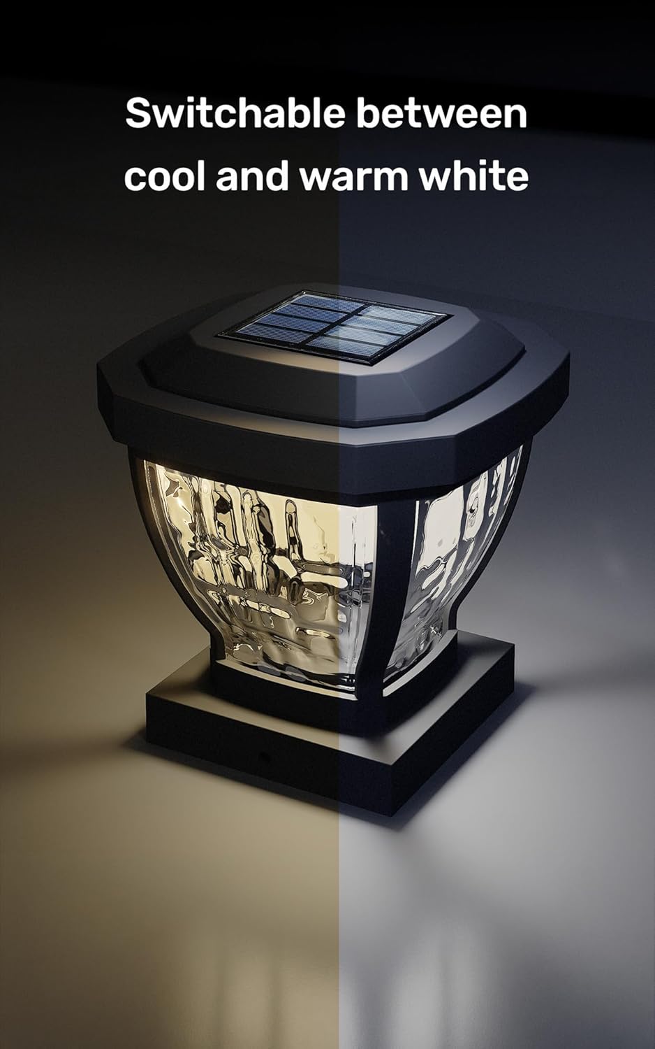 Home Zone Security Solar Post Cap Lights - Decorative Glass LED Outdoor Fits 3.5 x 3.5 in. Post Lights, Black (2-Pack)