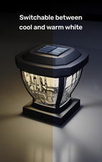 Home Zone Security Solar Post Cap Lights - Decorative Glass LED Outdoor Fits 3.5 x 3.5 in. Post Lights, Black (2-Pack)