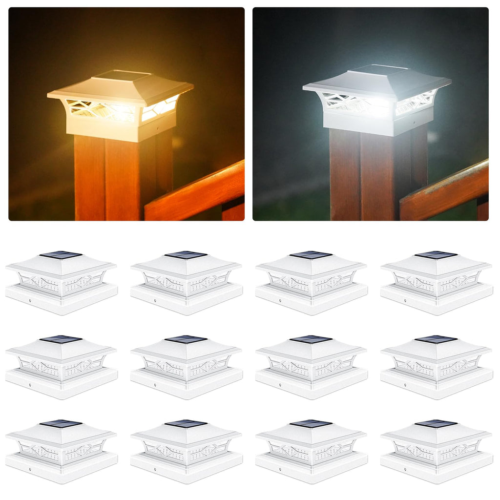 VOLISUN Solar Post Cap Lights: 8 - Pack Outdoor Deck Post Cap Lights White for Dock Fence Waterproof 2 Color Modes,4x4/6x6 Wooden/Vinyl Posts