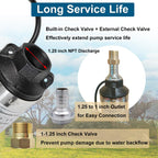 4" Deep Well Submersible Pump, 1/2 HP, 110V, 60 Hz, 25 GPM,207FT Max Head, 33FT Power Cord,Stainless Steel Submersible Well Pump with External Control Box, Check Valve & Outlet,ON/OFF Switch