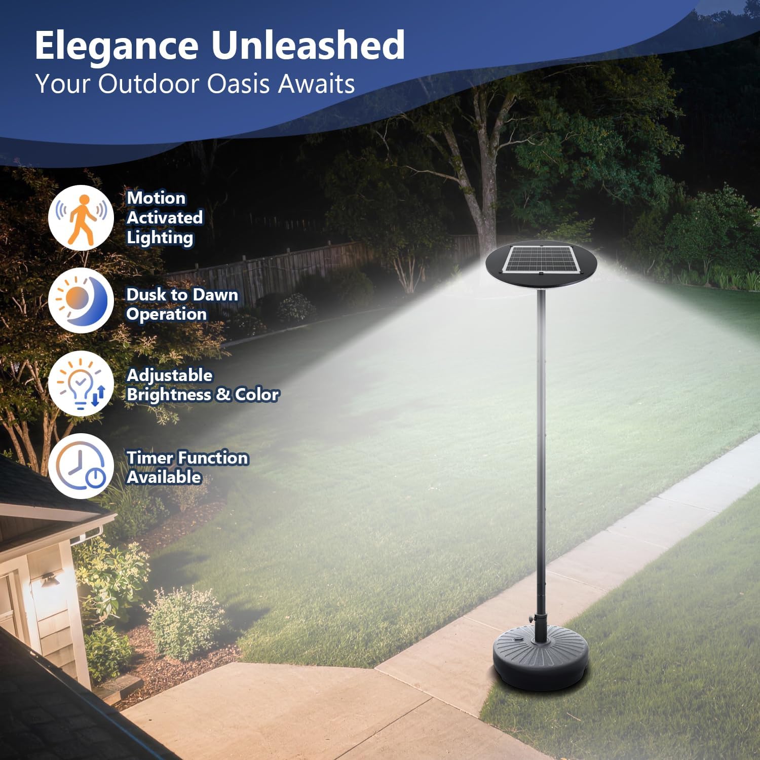 Movable Solar Street Lights Outdoor with Pole, 10000W 9999LM IP65 Waterproof Motion Sensor Lamp Posts Remote Control at 360° No Drill for Yard, Camping, Garden, Outside (86.6" Pole 216 LED)