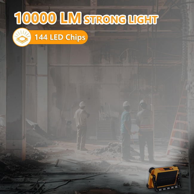 120W Solar Rechargeable Work Light, 144 LED 10000LM Portable Flood Light with Stand, IP66 Waterproof 4 Modes LED Job Site Lighting Flashlights for Mechanic Camping Fishing Car Repair Main Image