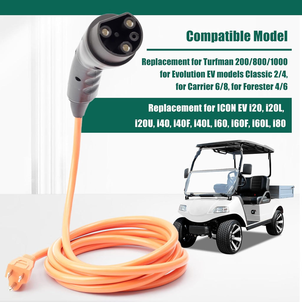 YUXIVCNE ST-031016-PT Charging Power Cord Replacement for Evolution ICON EV Golf Carts, 120V 3 Pin Charge Cable Assembly Replace 2.04.0620