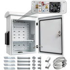 Outdoor Electrical Box with Thermostat and Fan, Cold-Rolled Steel Plate, Aluminum Alloy Back Beam, One-Piece Ventilation Design, IP65 Waterproof, Wall/Pole Mounted. (17.8" x 14" x 7.9")