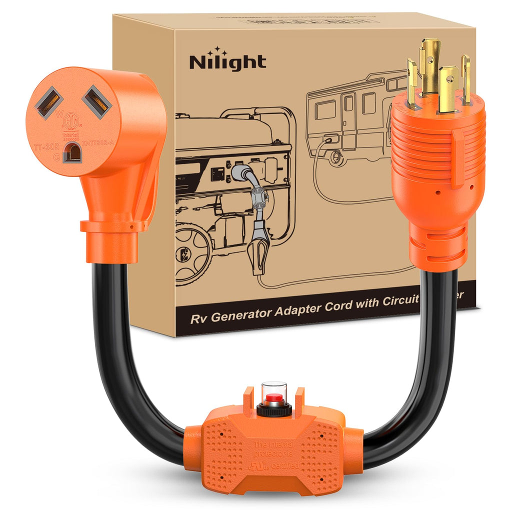 Nilight EV Adapter Cord 30 Amp to 50 Amp 4 Prong Pure Copper New Dryer Outlet to EV Plug Conversion Heavy Duty 10 Gauge Wire Nema 14-30P to 14-50R 30M/50F for Level 2 EVs Using