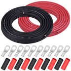 iGreely 4 AWG Gauge Wire Pure Copper Welding Battery Cable for Vehicle Solar,10Ft Black+10Ft Red Flexible OFC Cables with 5pcs of 5/16" & 5pcs 3/8" Copper Lug Terminal Connector Heat Shrink Tubing