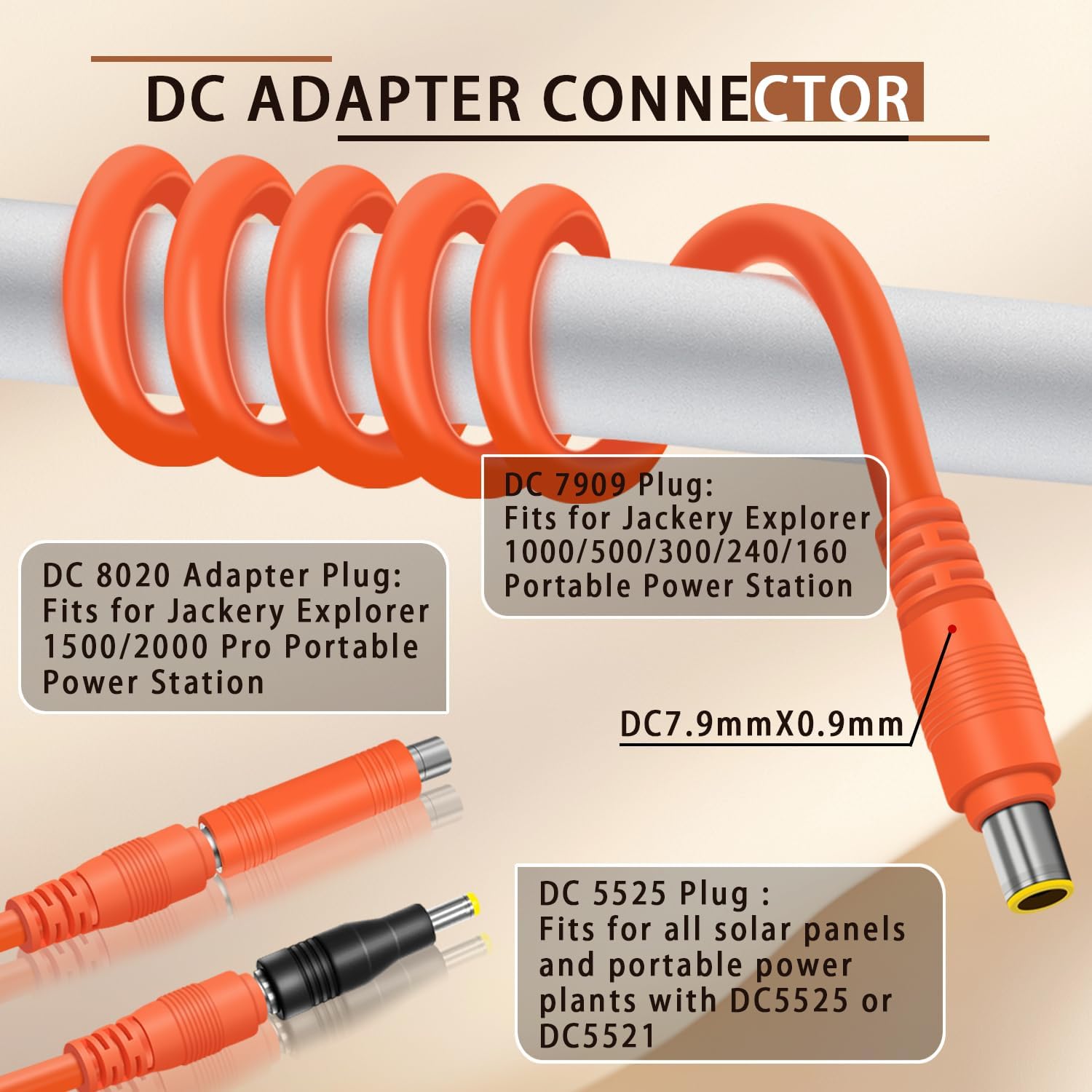 COMeap Solar Panel Adapter for Jackery, 6FT/1.8M Compatible with MC-4 to DC 8mm Extension Cable with DC7909 to DC8020/DC5525 Connector for GZ Yeti Bluetti Solar Generator Power Station 12AWG - Orange