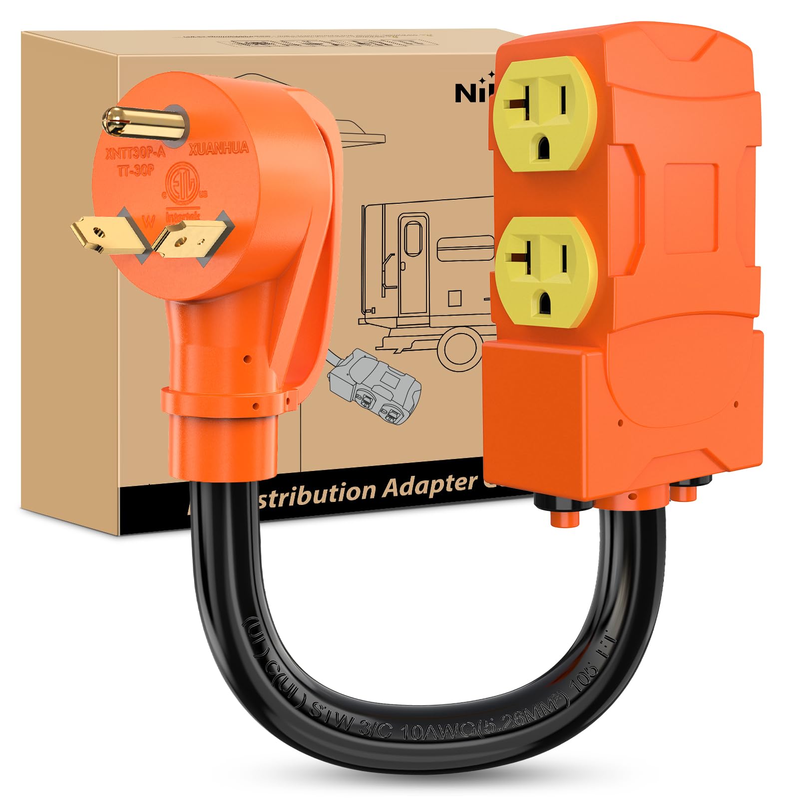 Nilight EV Adapter Cord 30 Amp to 50 Amp 4 Prong Pure Copper New Dryer Outlet to EV Plug Conversion Heavy Duty 10 Gauge Wire Nema 14-30P to 14-50R 30M/50F for Level 2 EVs Using