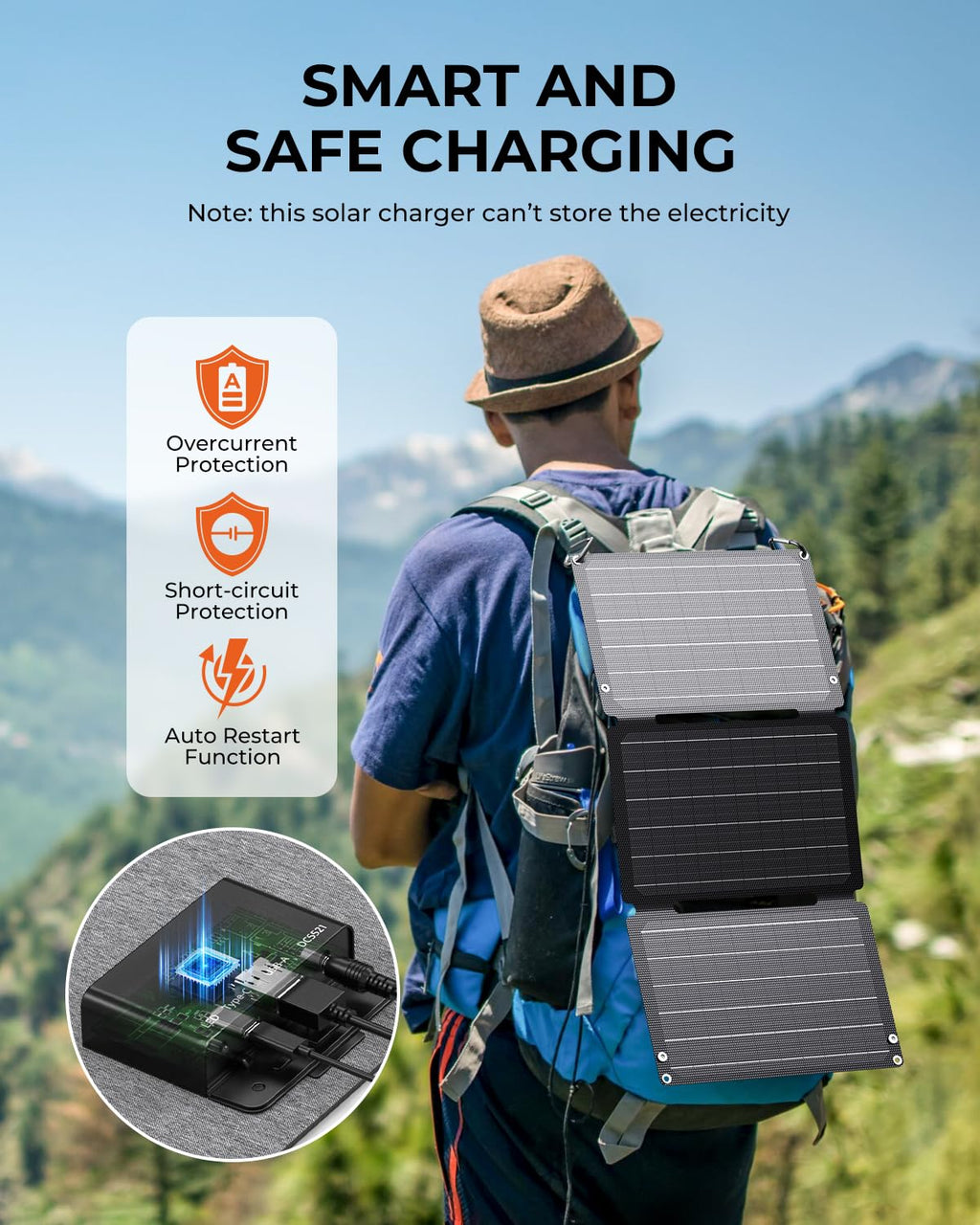 BigBlue 30W Solar Panel Charger with Fast Charging USB-A, USB-C and DC Ports, IP68 Waterproof, Portable Folding Solar Charger Compatible with iPhone, iPad, Samsung, LG, Power Banks, Power Station