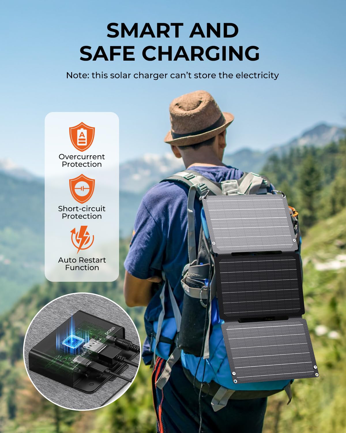 BigBlue 30W Solar Panel Charger with Fast Charging USB-A, USB-C and DC Ports, IP68 Waterproof, Portable Folding Solar Charger Compatible with iPhone, iPad, Samsung, LG, Power Banks, Power Station