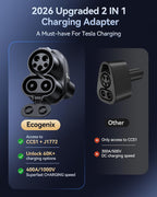 Ecogenix Upgraded 2In1 CCS & J1772 to Tesla Adapter, 250KW Fast CCS1 to Tesla Charging Adapter, Fit for 2021-2026 Tesla Model Y, 3, S, X, Compatible with CCS1& J1772 Level 1 2 3 Charging Stations