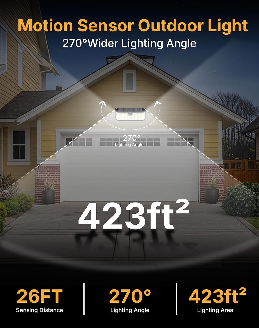 Solar Security Lights Outdoor, 466 LED 4000Lm Ultra Bright, 270° Wide Motion Sensor, IP68 Waterproof, 3 Modes Dusk-to-Dawn Solar Flood Light for Driveway Fence Garden Garage, 2-Pack