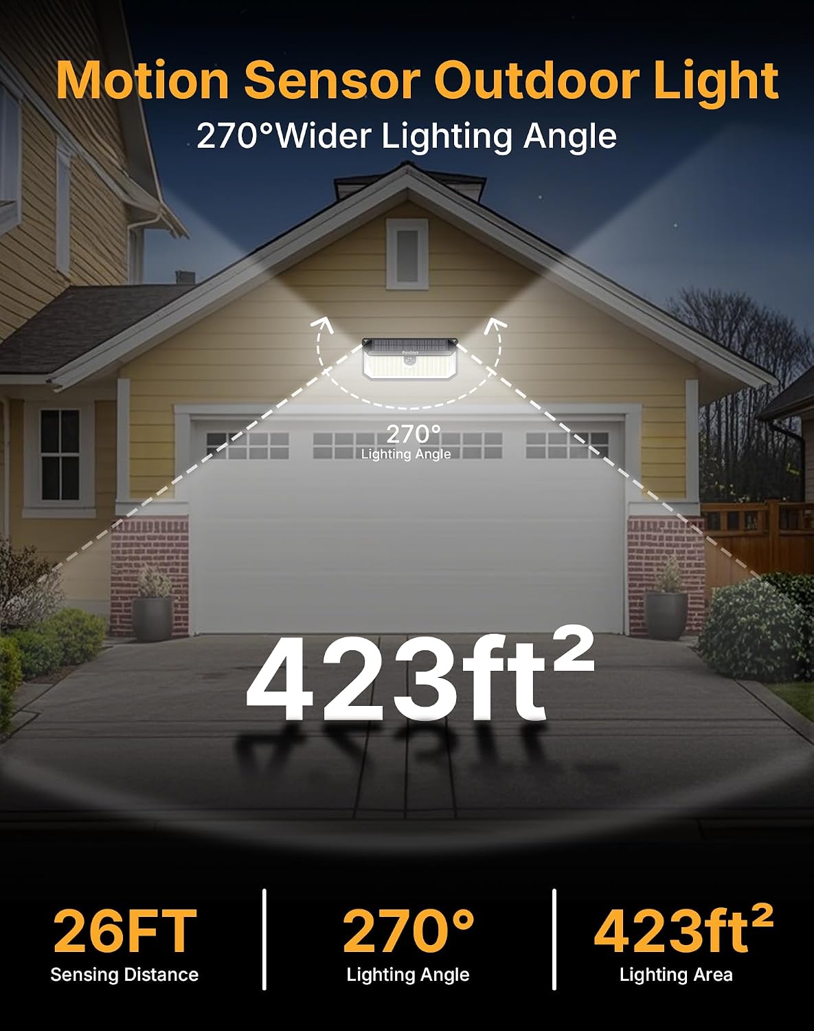 Solar Security Lights Outdoor, 466 LED 4000Lm Ultra Bright, 270° Wide Motion Sensor, IP68 Waterproof, 3 Modes Dusk-to-Dawn Solar Flood Light for Driveway Fence Garden Garage, 2-Pack