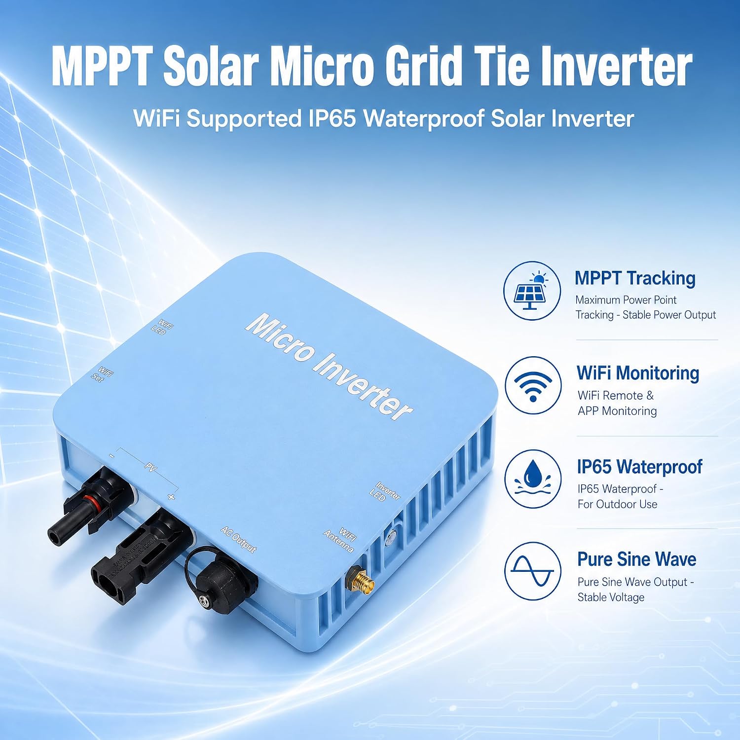 500W Micro Inverter Grid Tie, Solar Grid Tie Inverter with MPPT, IP65 Weatherproof Aluminum Alloy Micro Inverter for Home Power Station and School, Plug-in Solar Micro Inverter