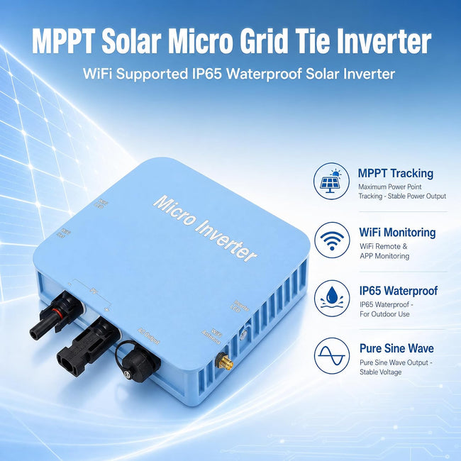 500W Micro Inverter Grid Tie, Solar Grid Tie Inverter with MPPT, IP65 Weatherproof Aluminum Alloy Micro Inverter for Home Power Station and School, Plug-in Solar Micro Inverter Main Image
