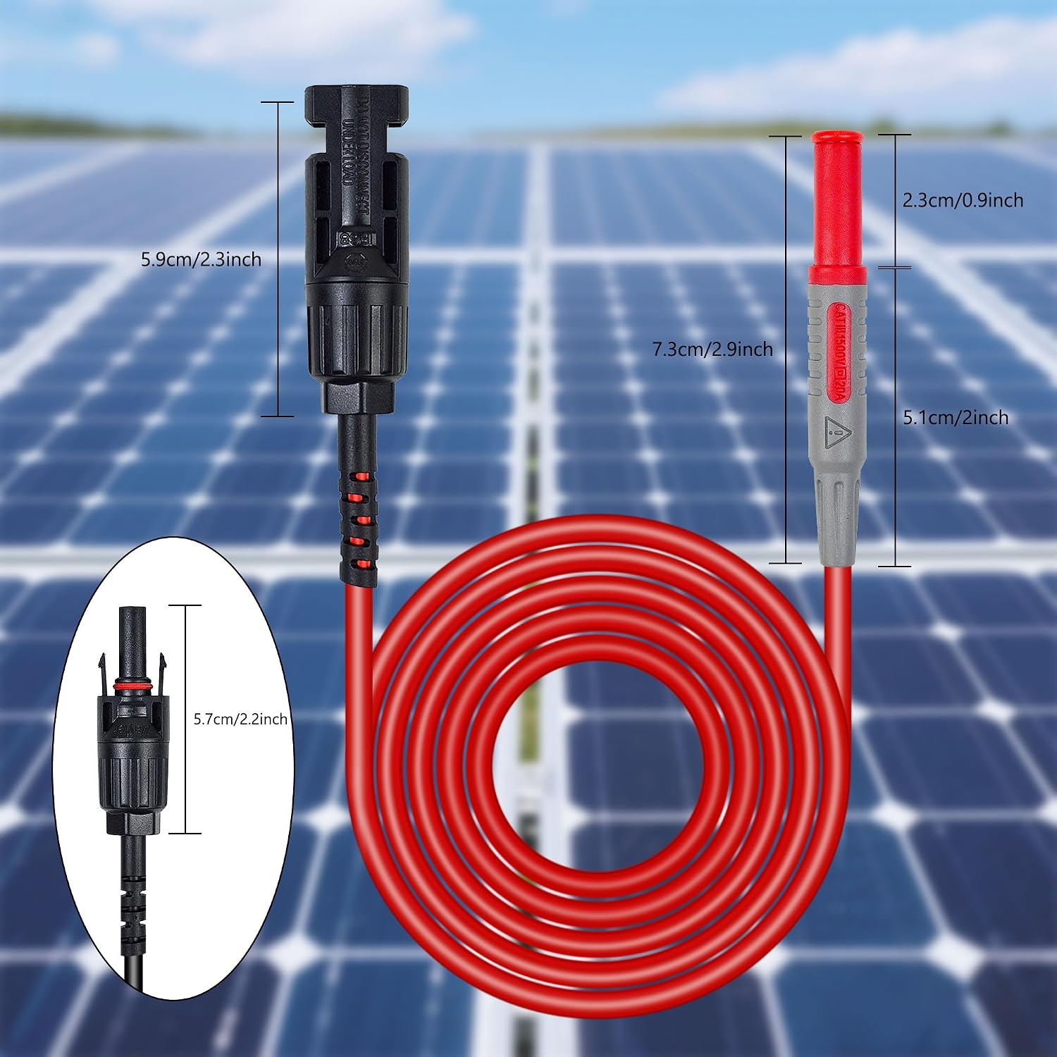ZIBOO PVLEAD1 Solar to 4mm Test Lead Set, Solar Test Cables Wires 1000V/20A for Photovoltaic Solar Panel System, Compatible with Fluke 87VMAX-PVLEAD1,SMFT-1000