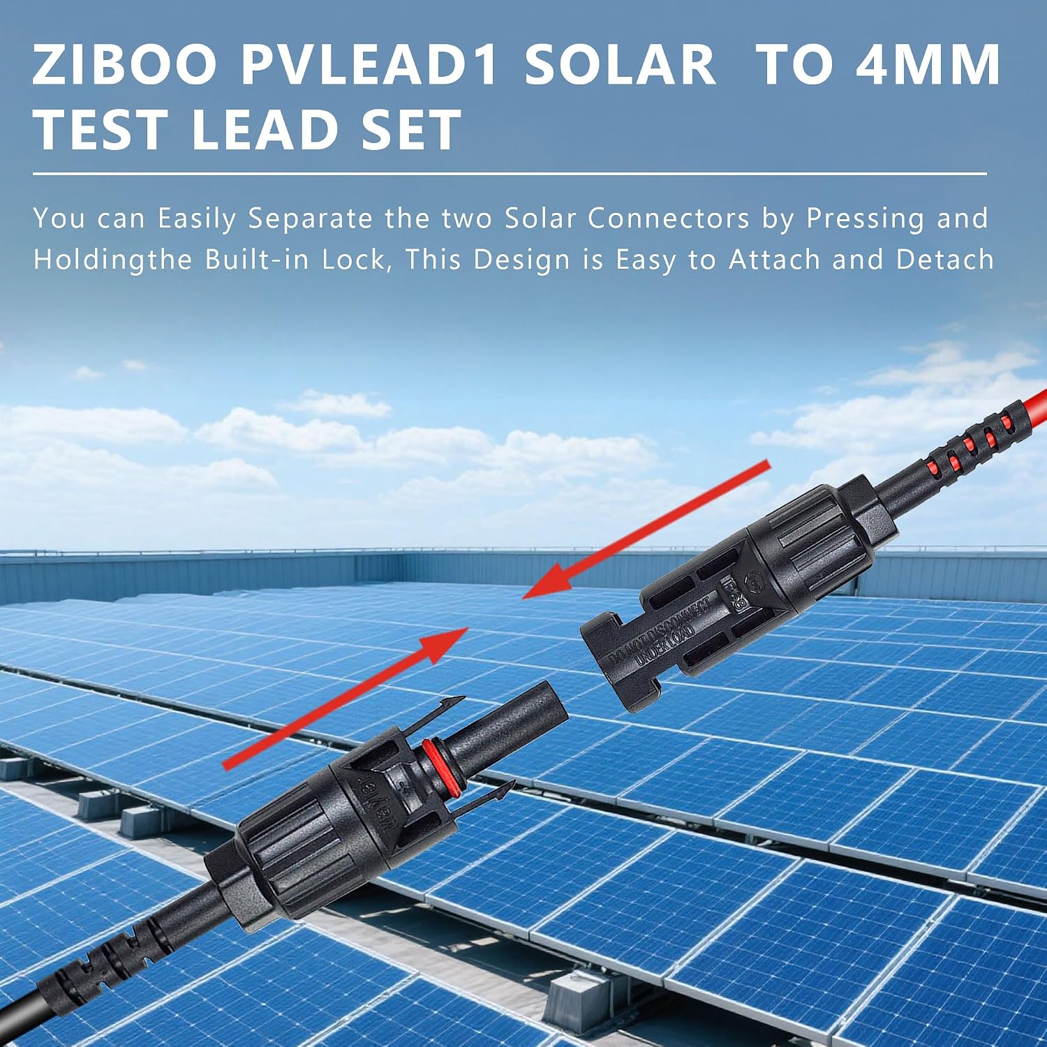 ZIBOO PVLEAD1 Solar to 4mm Test Lead Set, Solar Test Cables Wires 1000V/20A for Photovoltaic Solar Panel System, Compatible with Fluke 87VMAX-PVLEAD1,SMFT-1000