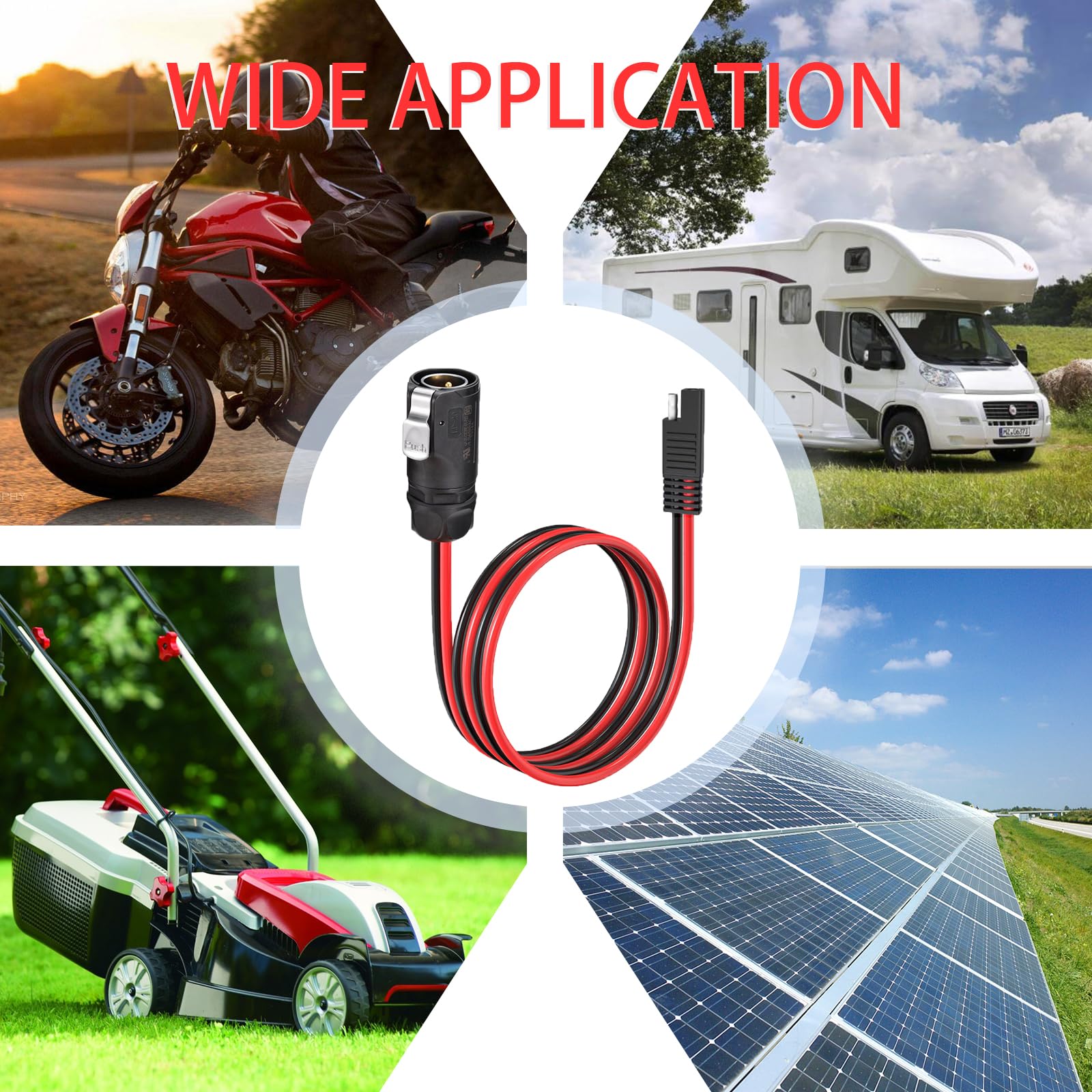 ELFCULB 2 Pin Power Industrial Circular Connector 10AWG Furion Solar Plug to SAE Connector with SAE Reverse Adapter for RV Solar Ports Solar Panel Suitcase(2FT)
