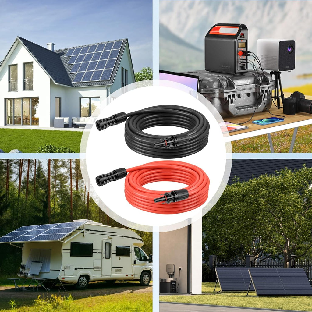 8 AWG Solar Extension Cable 50FT Black + 50FT Red, 8 Gauge Solar Panel Wire Male to Female Tinned Copper Wire for Solar Panel, Automotive, RV, Boat, Outdoors