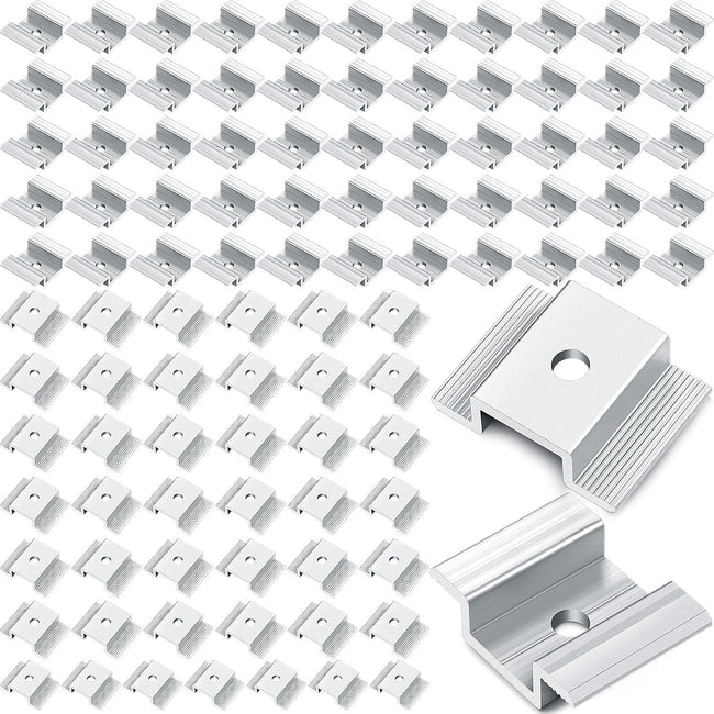 Zhengmy 100 Pack Solar Panel Mid Clamps 1.06 Inch Solar Panel Bracket Aluminium Mounting Accessories Aluminum Solar Mid Clamp for Solar Panel Mounting Solar Panel Mid Clamp Hover Image