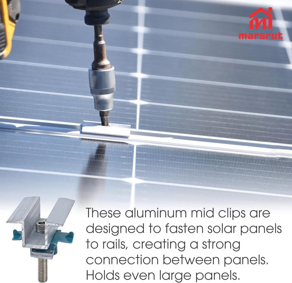 10Pcs Solar Panel Clamps for Unistrut System, Mounting Clamp Bracket, Adjustable Wide PV Photovoltaic Support Mid Mount Clips, Aluminum Secure Hardware Kit with Nut Bolt Fit Standard Roof Solar Panel