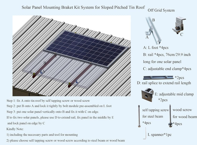 Solar Panel Roof Mounts Bracket Kit for Sloped Pitched Tin Roof Main Image
