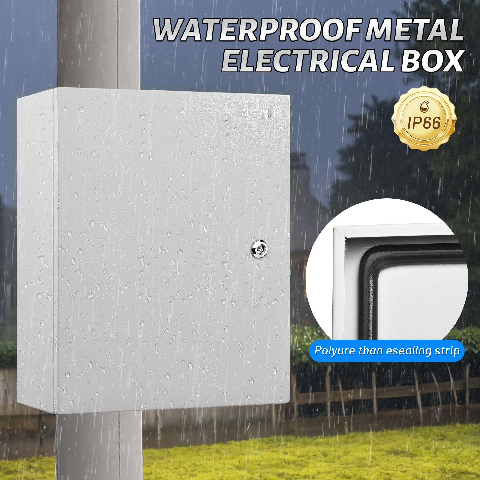 AUFUNIU Steel Electrical Junction Box, 12 x 10 x 6 Waterproof & Dustproof Electrical Enclosure, Outdoor & Indoor Universal Project Box with Lock & Mounting Plate