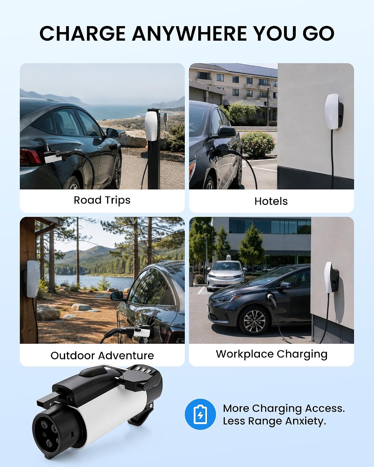 Tesla to J1772 EV Adapter for Road Trip & Destination Charging - IP55 Weatherproof, Secure Lock for Non-Tesla Vehicles - 80A (19.2kW Max)