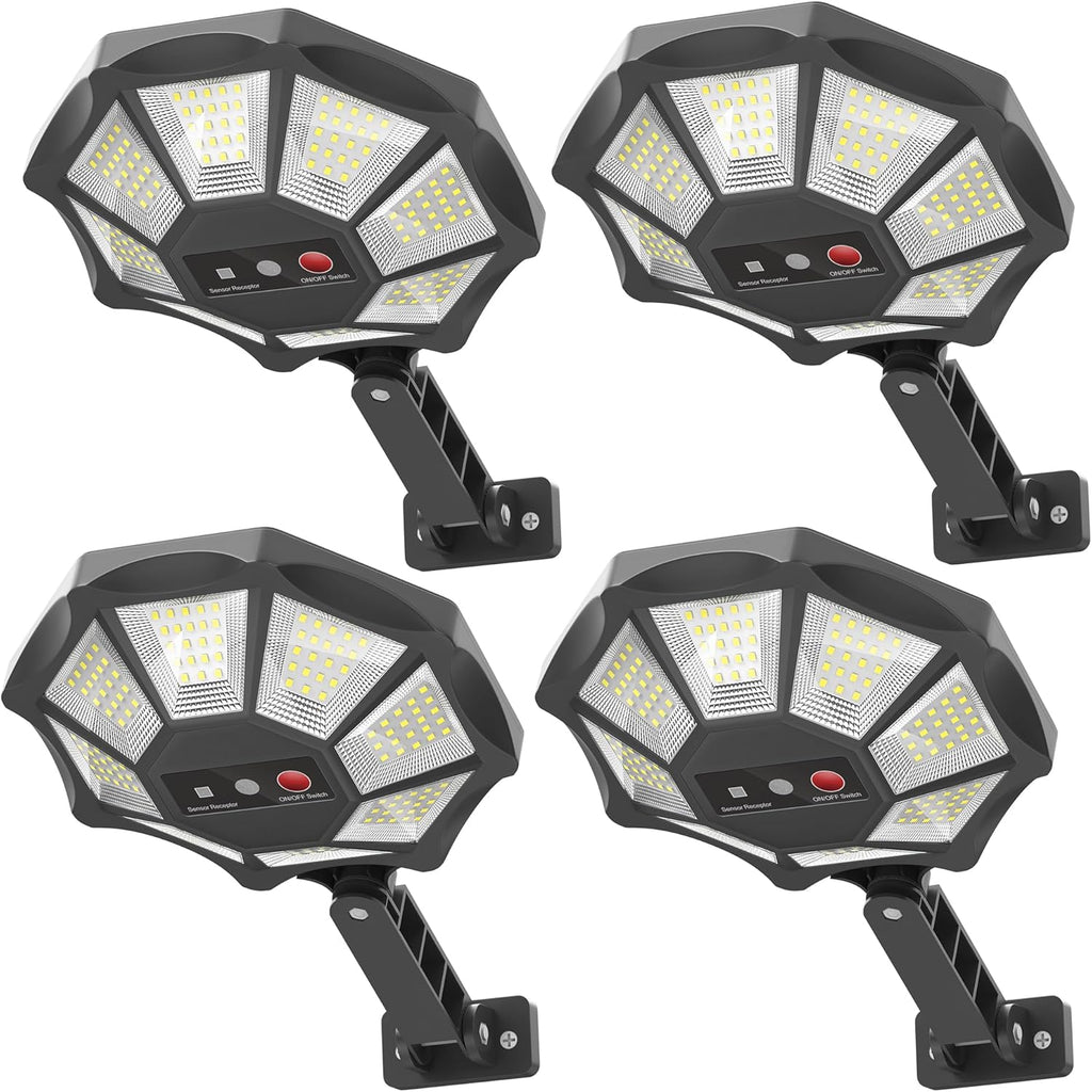 OKPRO Solar Lights Outdoor, 168LED 6500K Flood Light Dusk to Dawn, 8 Sides Solar Outdoor Lights with Motion Sensor, IP66 Waterproof Solar Street Lights Outdoor for Yard, Pools(4 Pack)