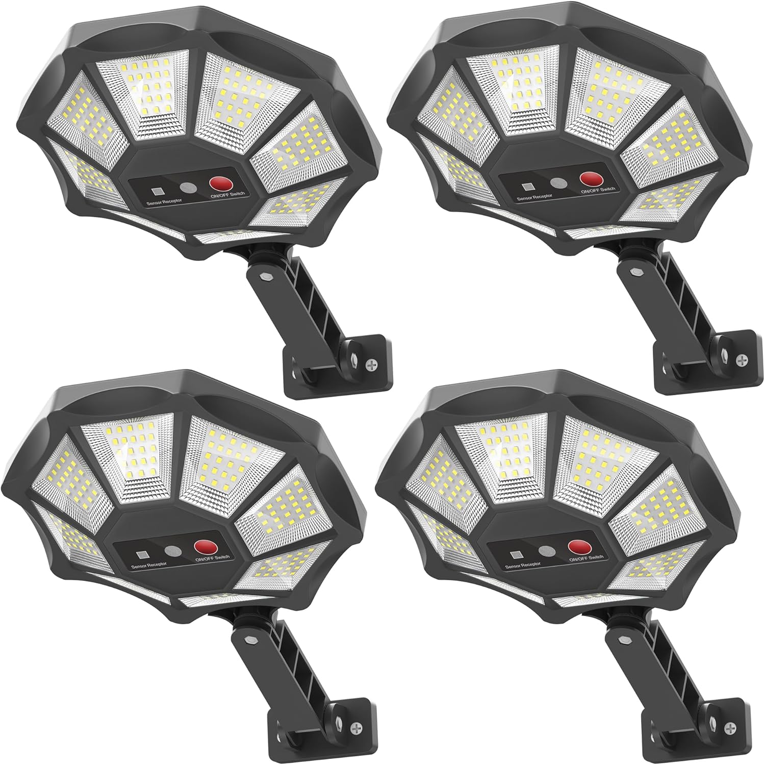 OKPRO Solar Lights Outdoor, 168LED 6500K Flood Light Dusk to Dawn, 8 Sides Solar Outdoor Lights with Motion Sensor, IP66 Waterproof Solar Street Lights Outdoor for Yard, Pools(4 Pack)