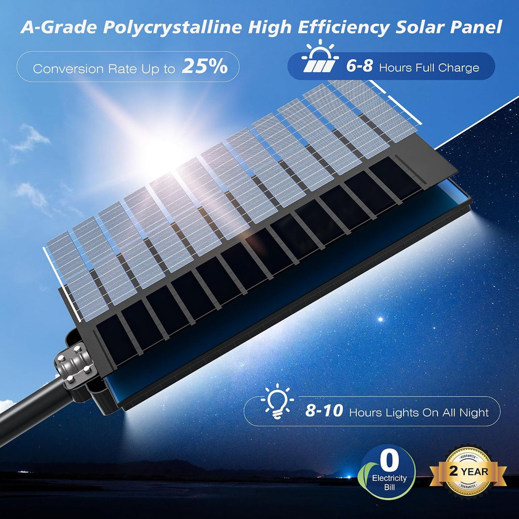 WYWNA 15000W Solar Street Lights Outdoor - Wide Angle Solar Lights Outdoor Motion Sensor, Commercial Parking Lot Light Dusk to Dawn, 7000K LED Street Light Heavy Duty IP66 Waterproof 2-Pack