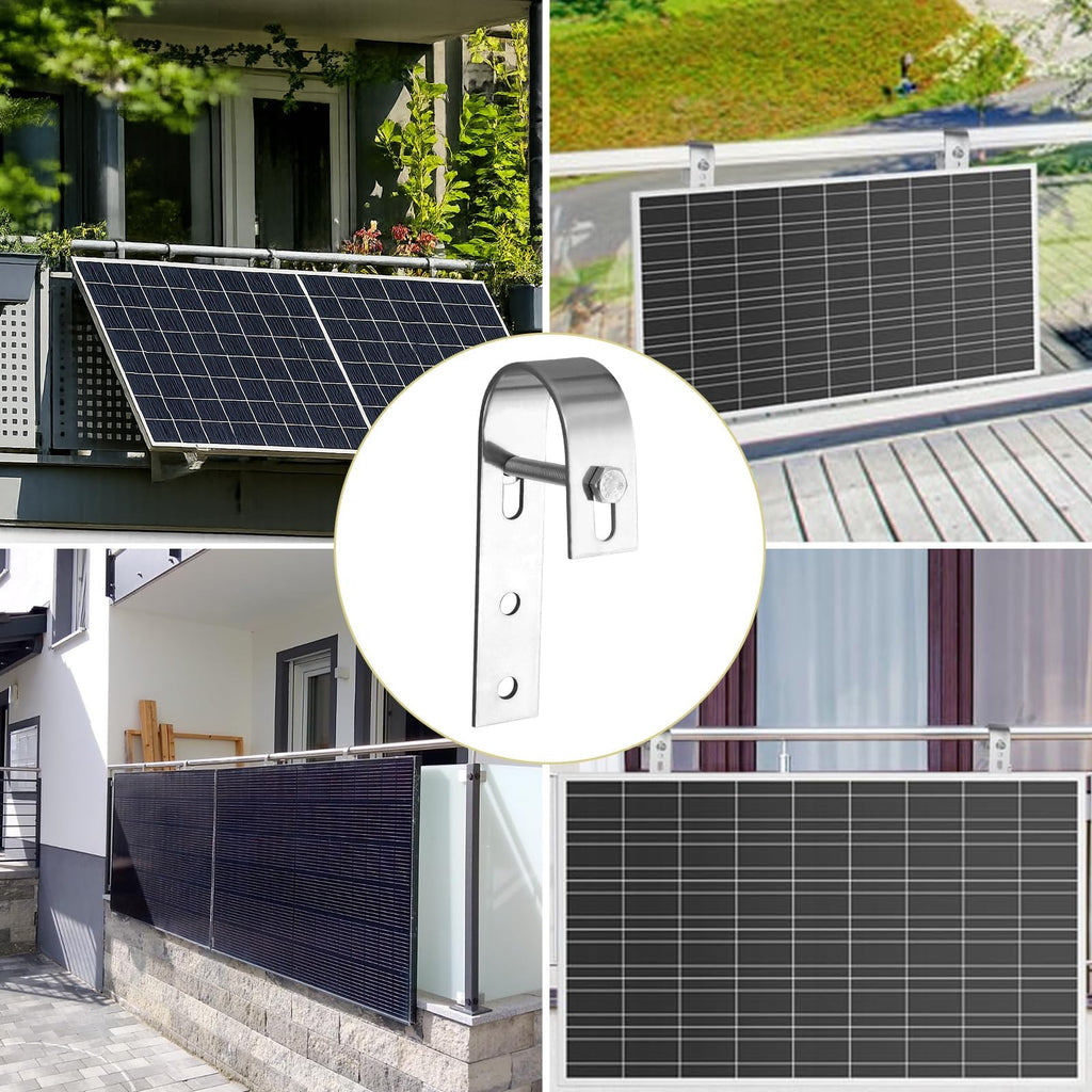 Anbte 4PCS Solar Panel Mounting Brackets for Balcony, Stainless Steel Universal PV Module Hooks, Anti-Corrosion Solar Panel Mounting Kit for Balcony, Flat Roof, Garage Roof, Silver