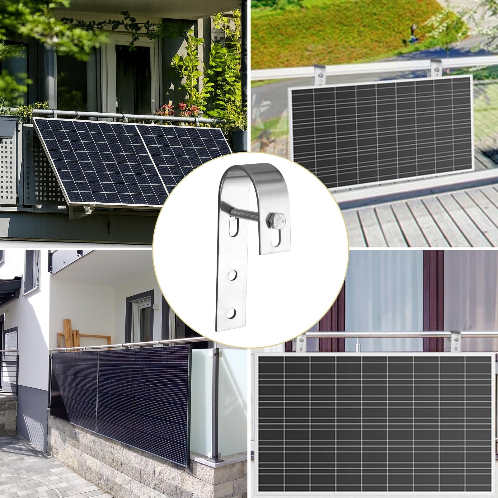 Anbte 4PCS Solar Panel Mounting Brackets for Balcony, Stainless Steel Universal PV Module Hooks, Anti-Corrosion Solar Panel Mounting Kit for Balcony, Flat Roof, Garage Roof, Silver