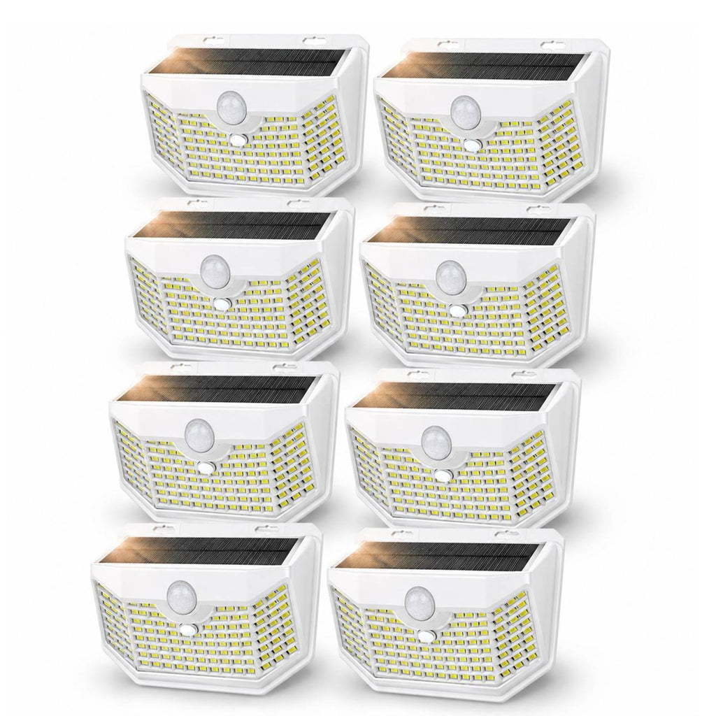 HMCITY Solar Lights Outdoor 120 LED with 3 Lighting Modes, Motion Sensor Wall Lights,IP65 Waterproof Solar Powered for Garden Patio Yard (Back Button 2Packs, Black Shell-Daylight White)