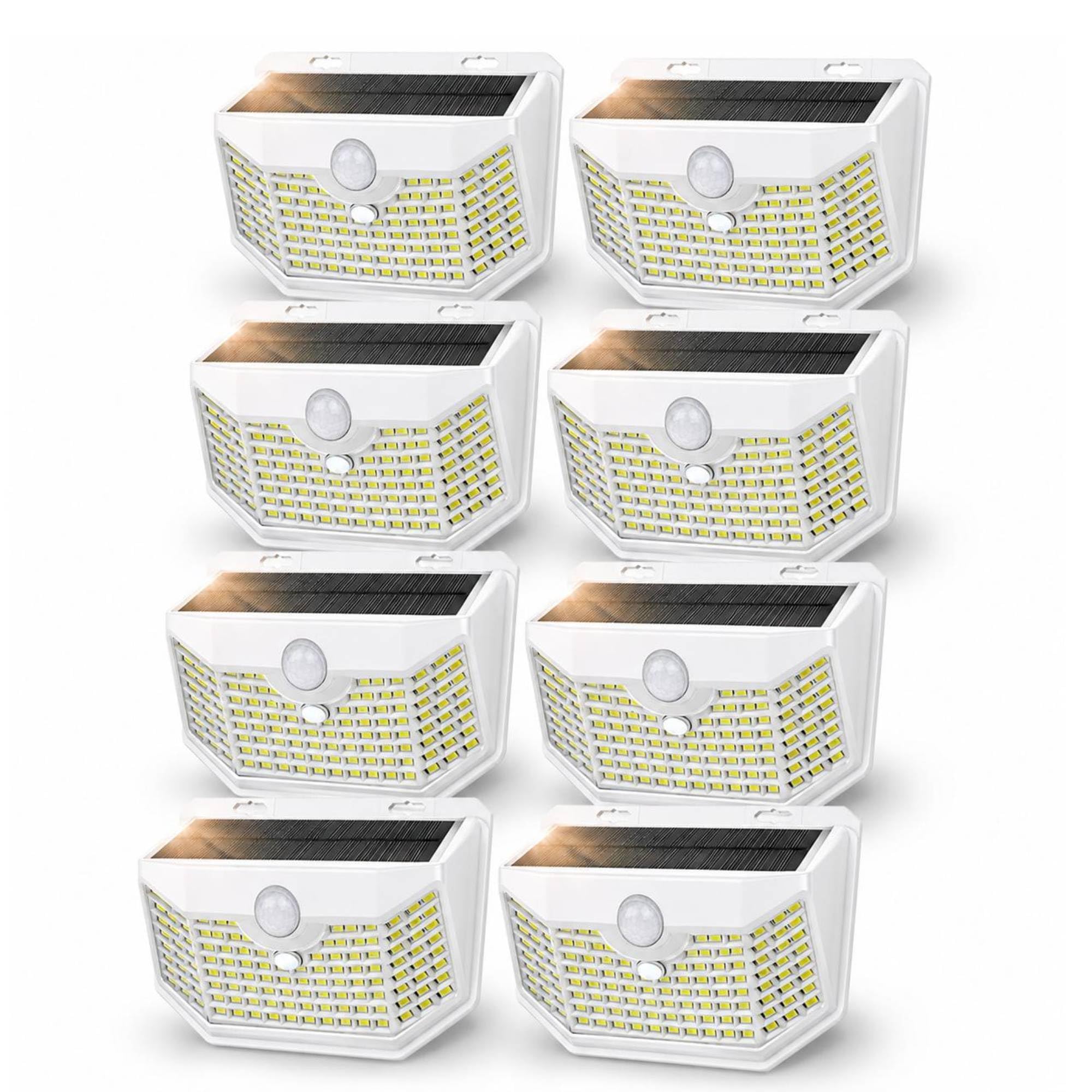 HMCITY Solar Lights Outdoor 120 LED with 3 Lighting Modes, Motion Sensor Wall Lights,IP65 Waterproof Solar Powered for Garden Patio Yard (Back Button 2Packs, Black Shell-Daylight White)