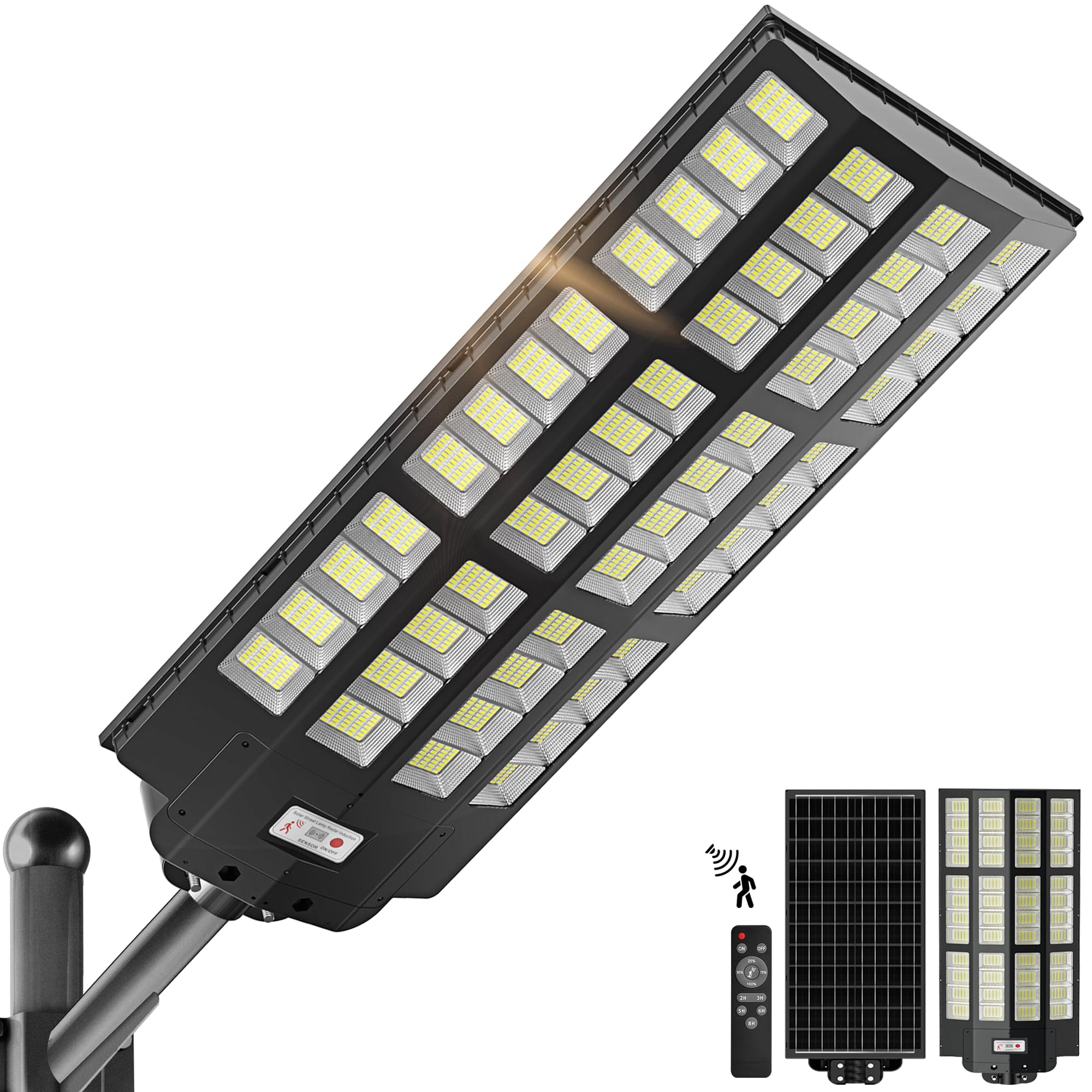 WYWNA 15000W Solar Street Lights Outdoor - Wide Angle Solar Lights Outdoor Motion Sensor, Commercial Parking Lot Light Dusk to Dawn, 7000K LED Street Light Heavy Duty IP66 Waterproof 2-Pack