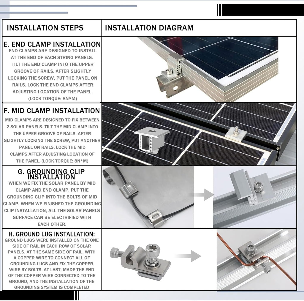 Tandefio Solar Panel Mounting Kit for 4-5 Solar Panels, Panel Kit for Shingle Roof, Adjustable with Clamps, L Shape Brackets, 88 Inch Rails(Silver)