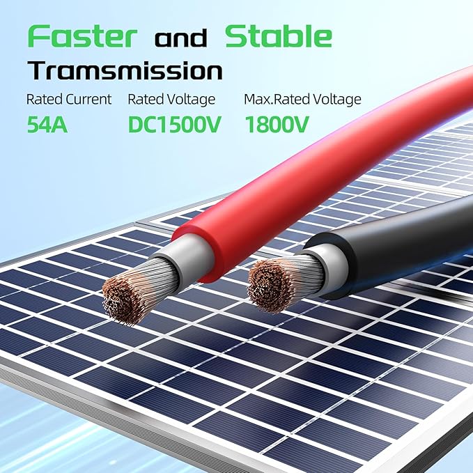 Kit de câbles pour panneaux solaires Bateria Power : 50 pi noirs et 50 pi rouges