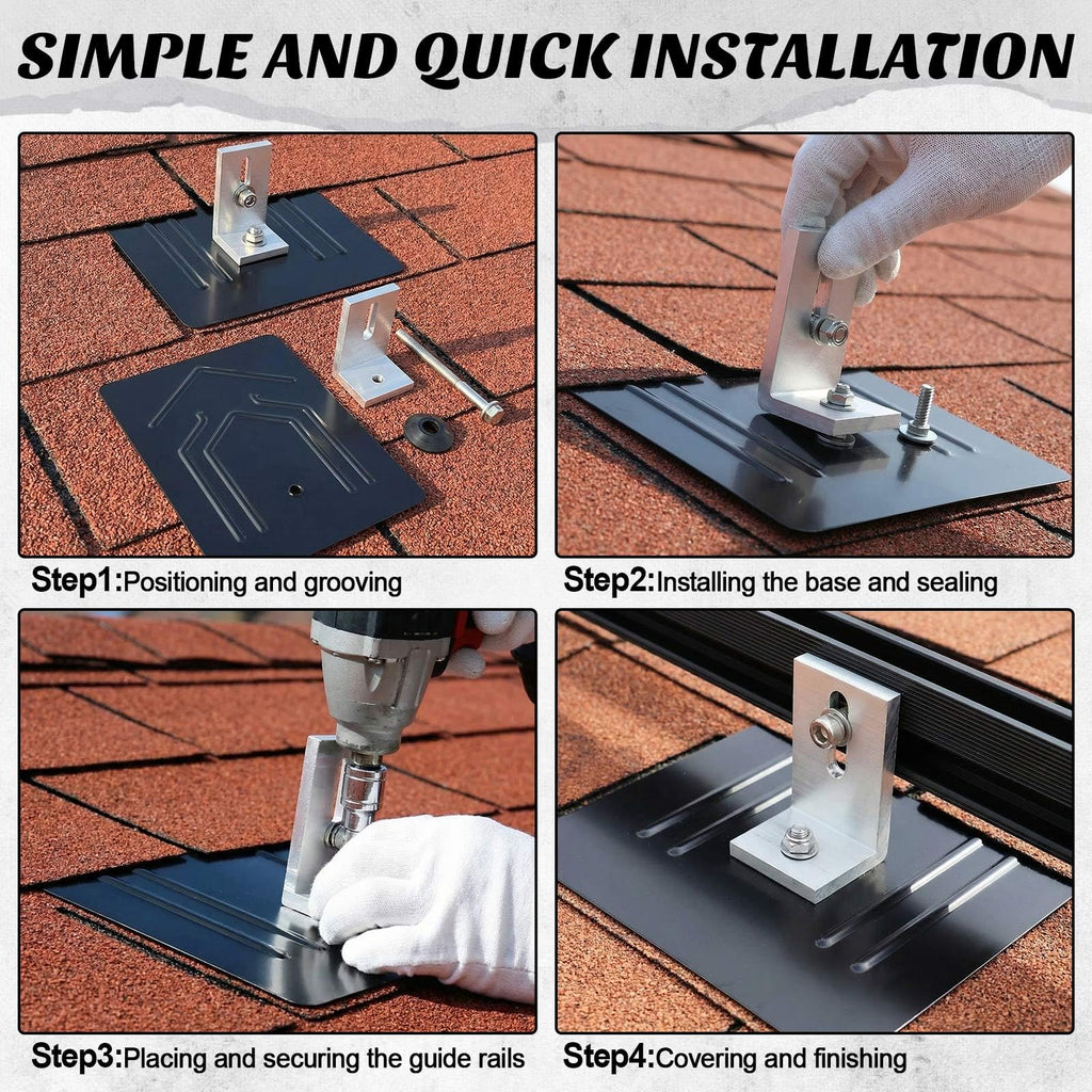 Otoolling 12 Pack Solar Racking Aluminum L Bracket with Flashing for Solar Panel Mounting PV Module Roof Racking Kit for Asphalt Shingle Composition Roofs Waterproof with EPDM Gasket Hardware(12inch)