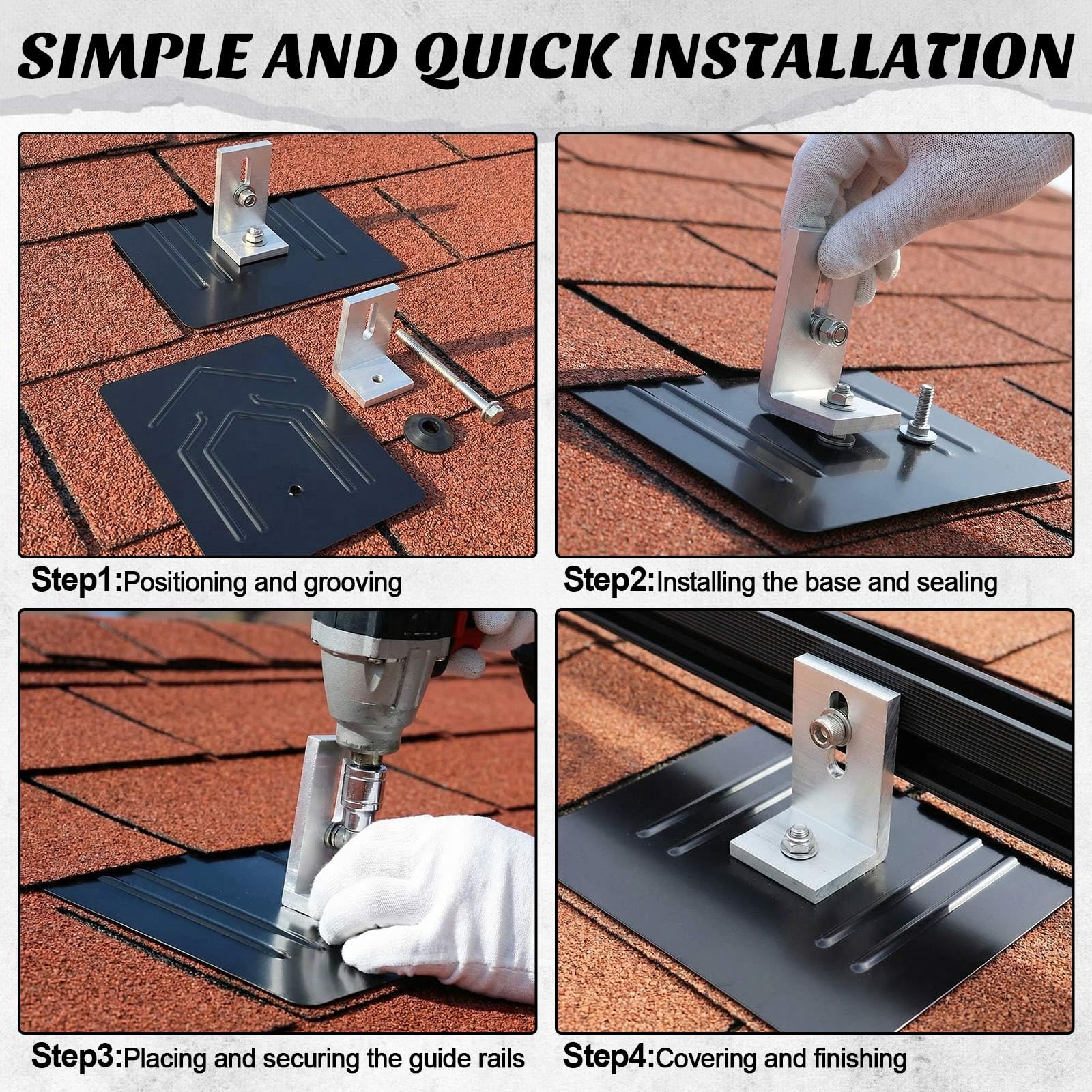 Otoolling 12 Pack Solar Racking Aluminum L Bracket with Flashing for Solar Panel Mounting PV Module Roof Racking Kit for Asphalt Shingle Composition Roofs Waterproof with EPDM Gasket Hardware(12inch)