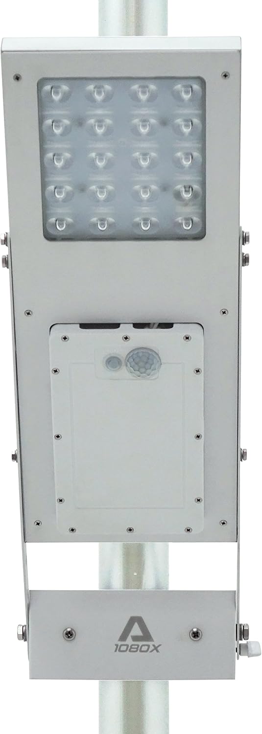 Alpha 1080X Solar Street Light Motion Sensor 3-Mode Street Lamp Dusk to Dawn Dimmable Waterproof Max Pole Diameter 3", Cool White LED