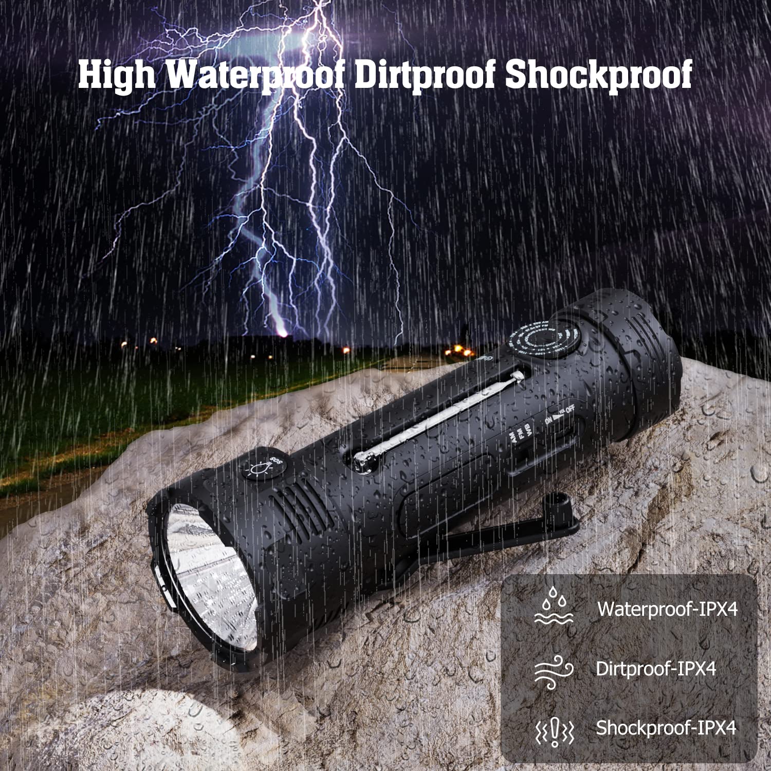 PPLEE Emergency Weather Radio NOAA Certified, Hand Crank Solar Flashlight Radio with Cell Phone Charger, Portable AM FM Battery Powered Radio, Reading Lamp, SOS Alarm for Hurricane Camping Survival